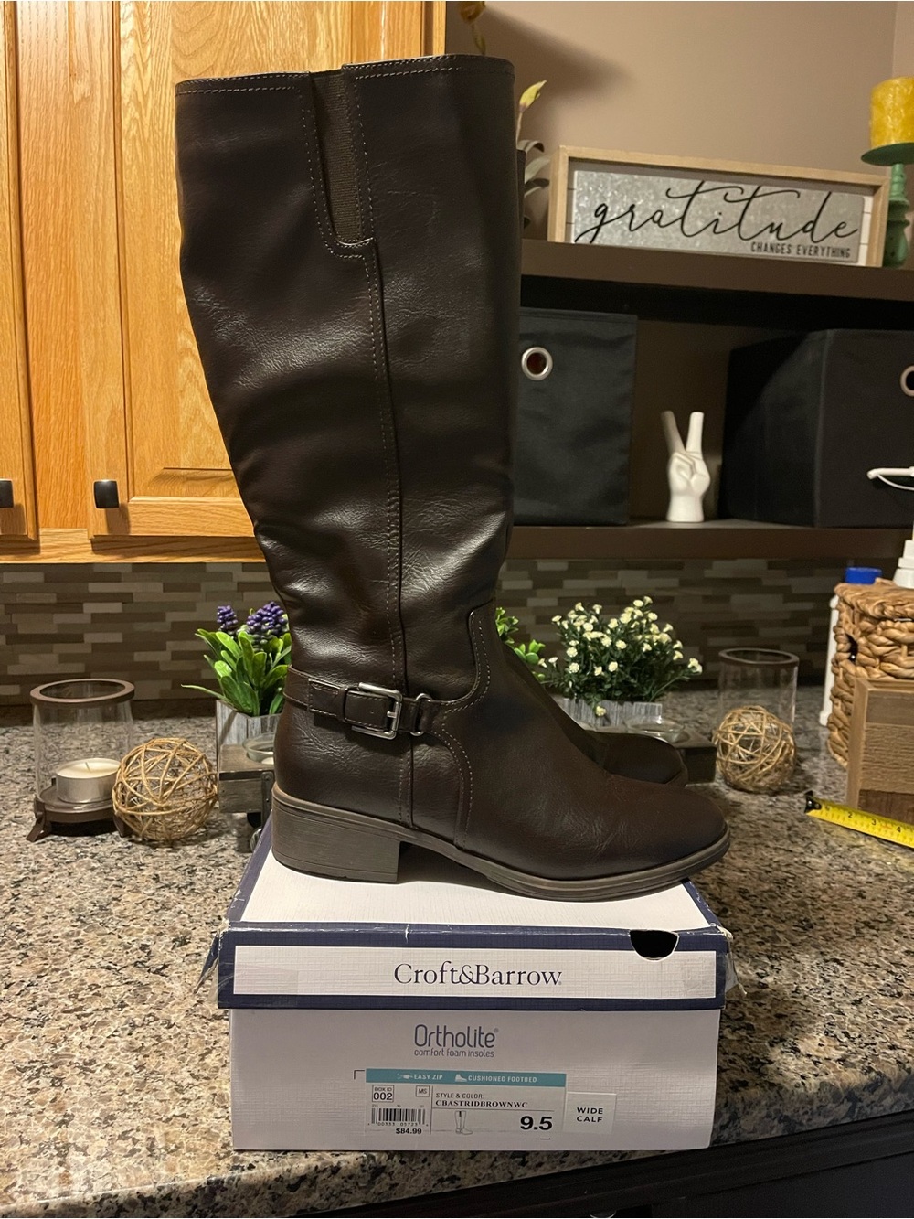 croft & barrow Dark Brown Tall Riding Boots with Side Buckle - Women Wide Calf
